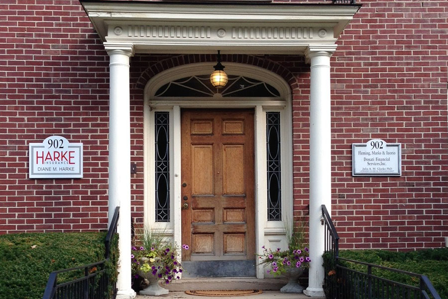 Downers Grove, IL - Front View of Brick Office and Columns of Harke Insurance Agency